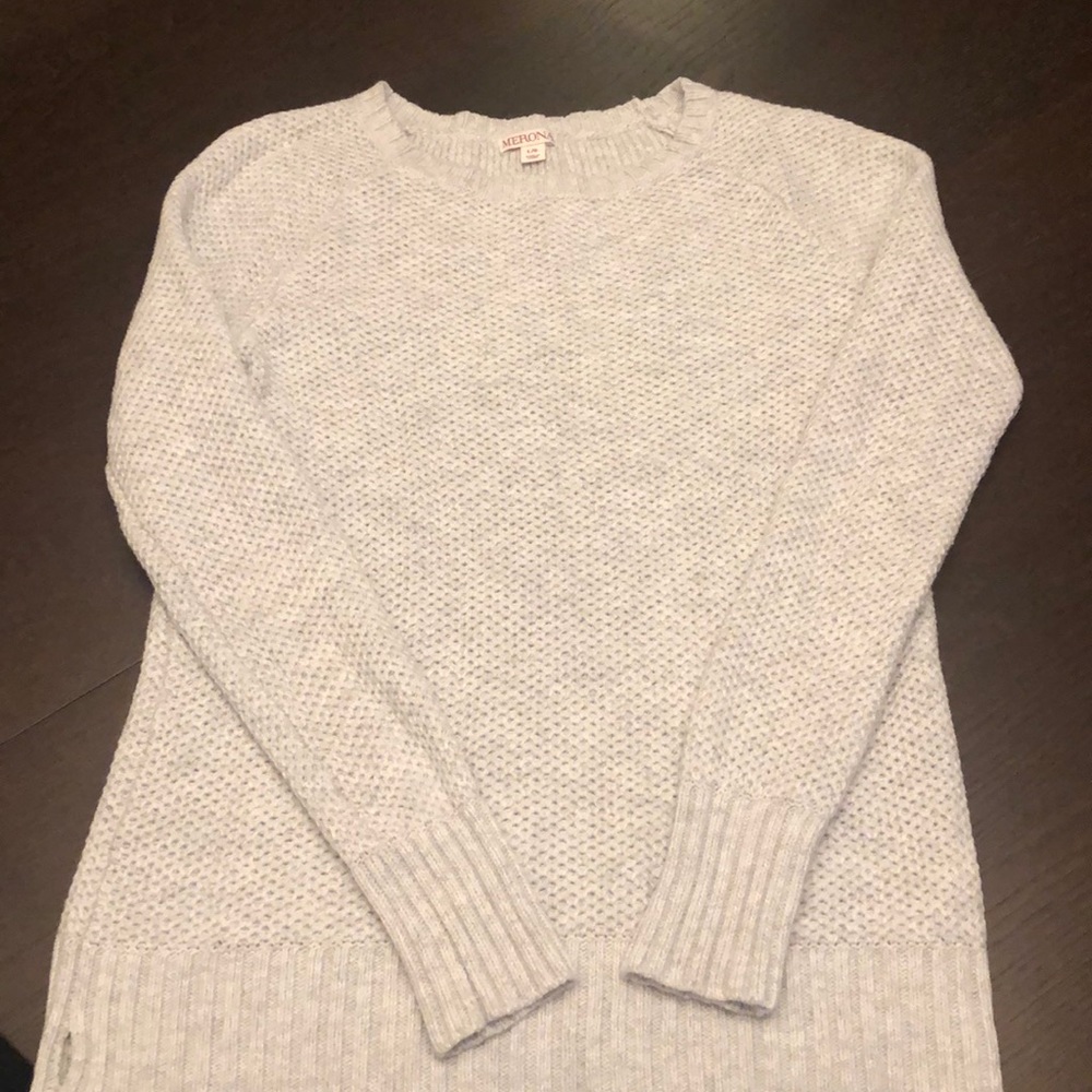 Grey cable-knit sweater